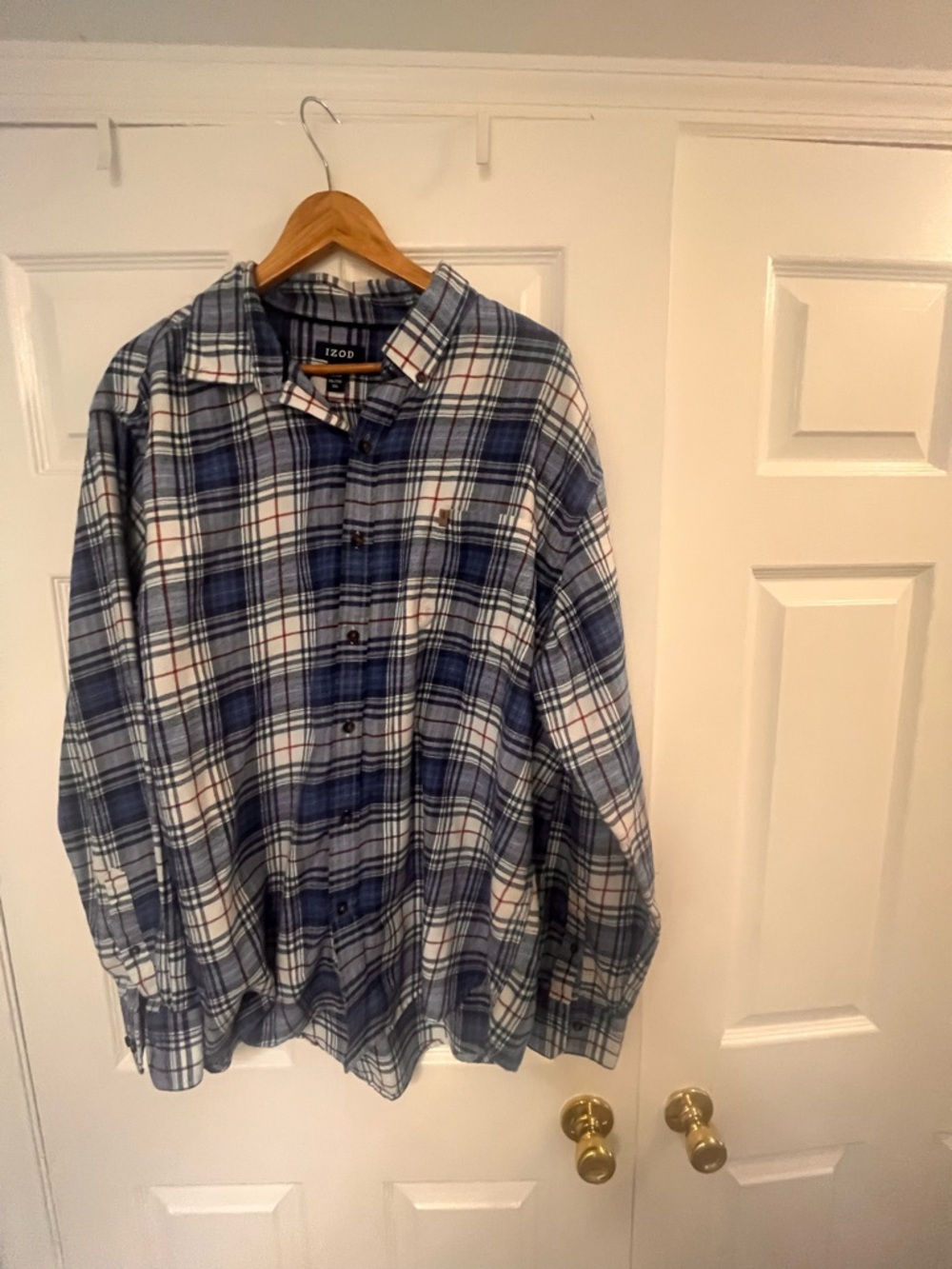 Izod Men’s Navy and White Plaid Button-Down Shirt  XXL